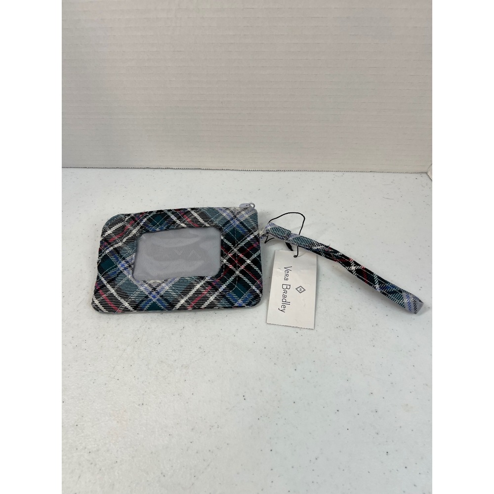 Vera Bradley RFID Zip ID Case Snowy Plaid Quilted Cotton Wallet NWT‎